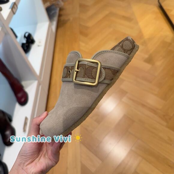 NWT Coach Woman's Archival Buckle Clog Shoes Oat Suede and Signature CCO05 us 8 - Picture 2 of 11